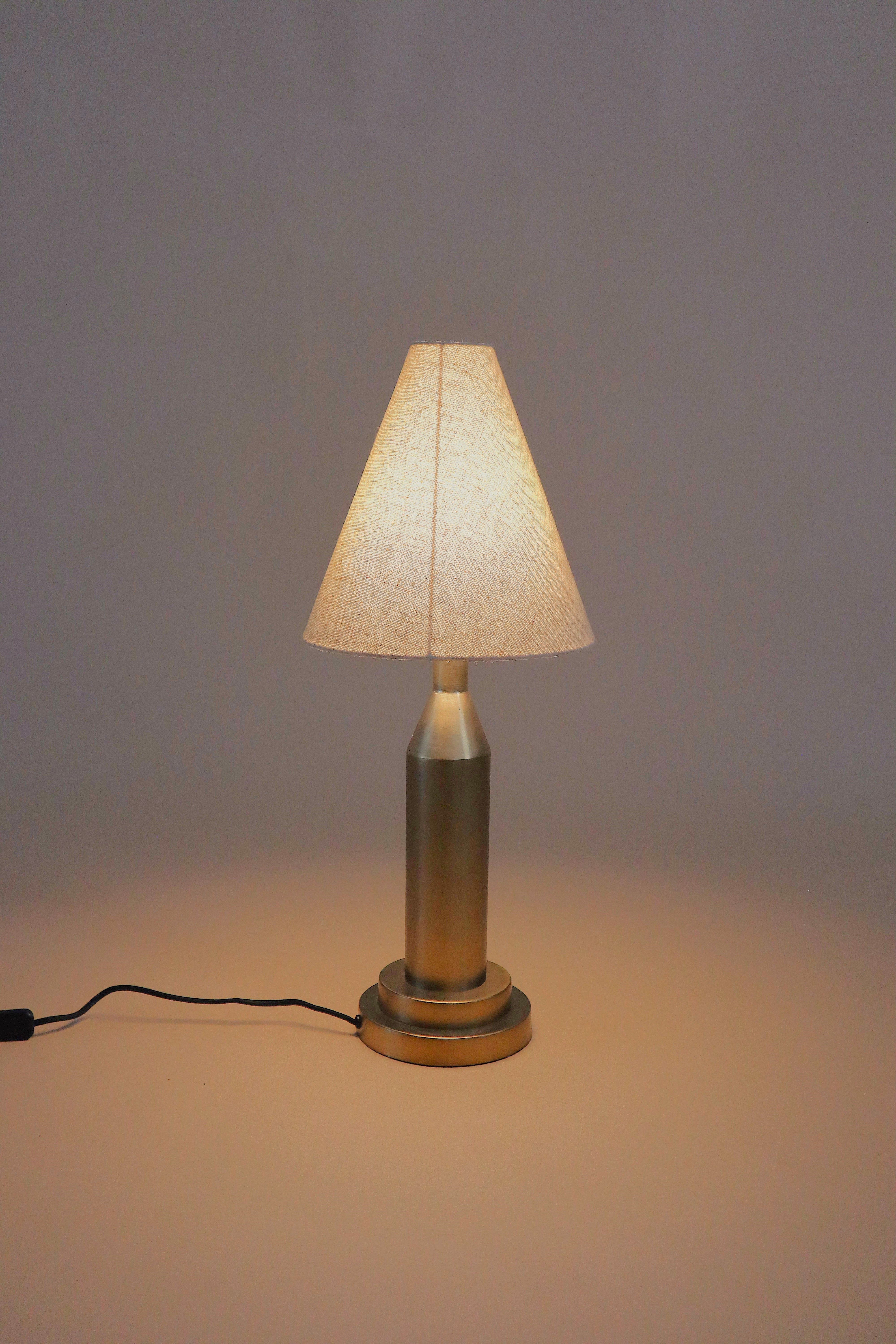 Marquee Table Lamp - Dia 10” x H 25” / Brass plated Mild Steel, Fabric Shade - Table Lamps