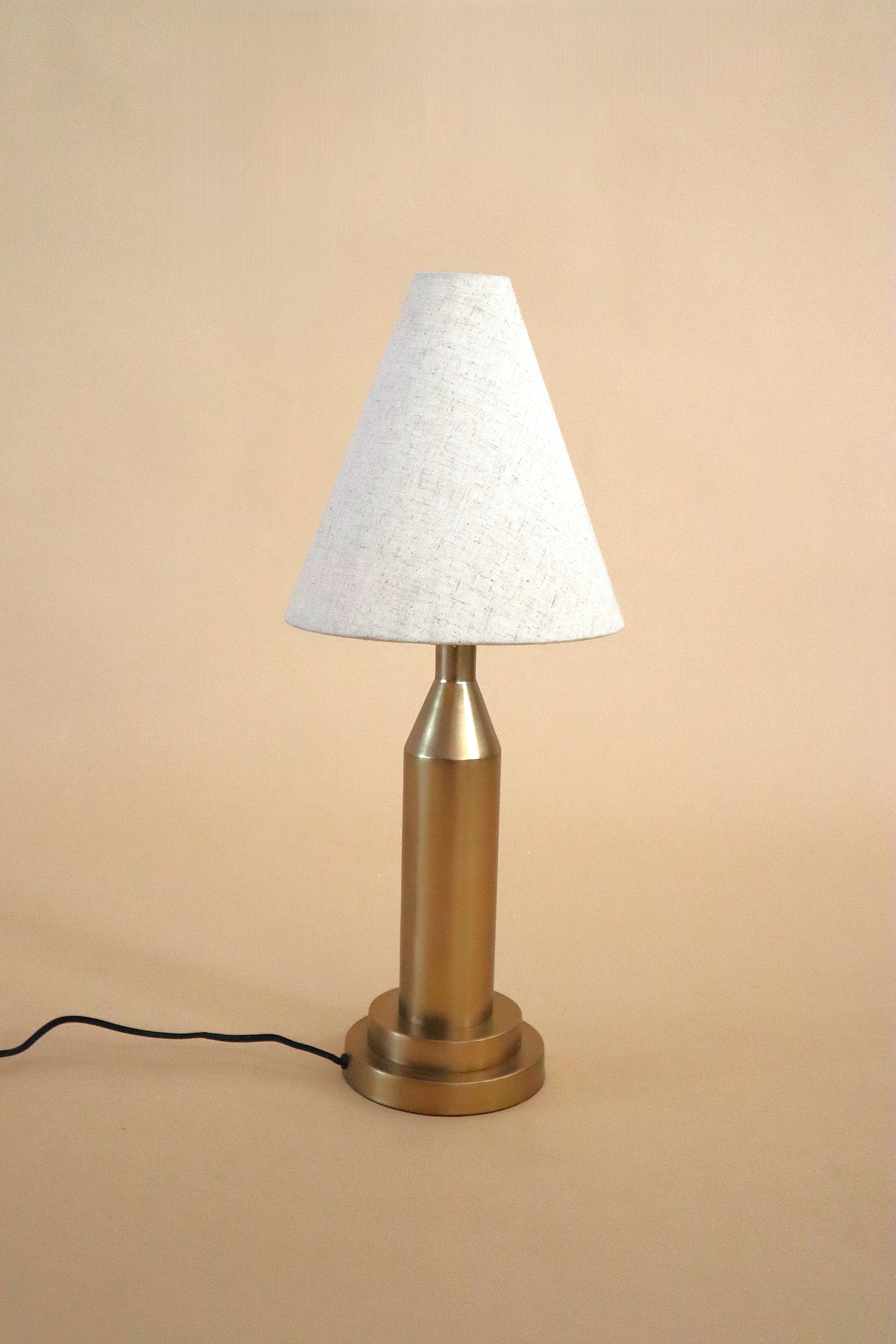 Marquee Table Lamp - Dia 10” x H 25” / Brass plated Mild Steel, Fabric Shade - Table Lamps