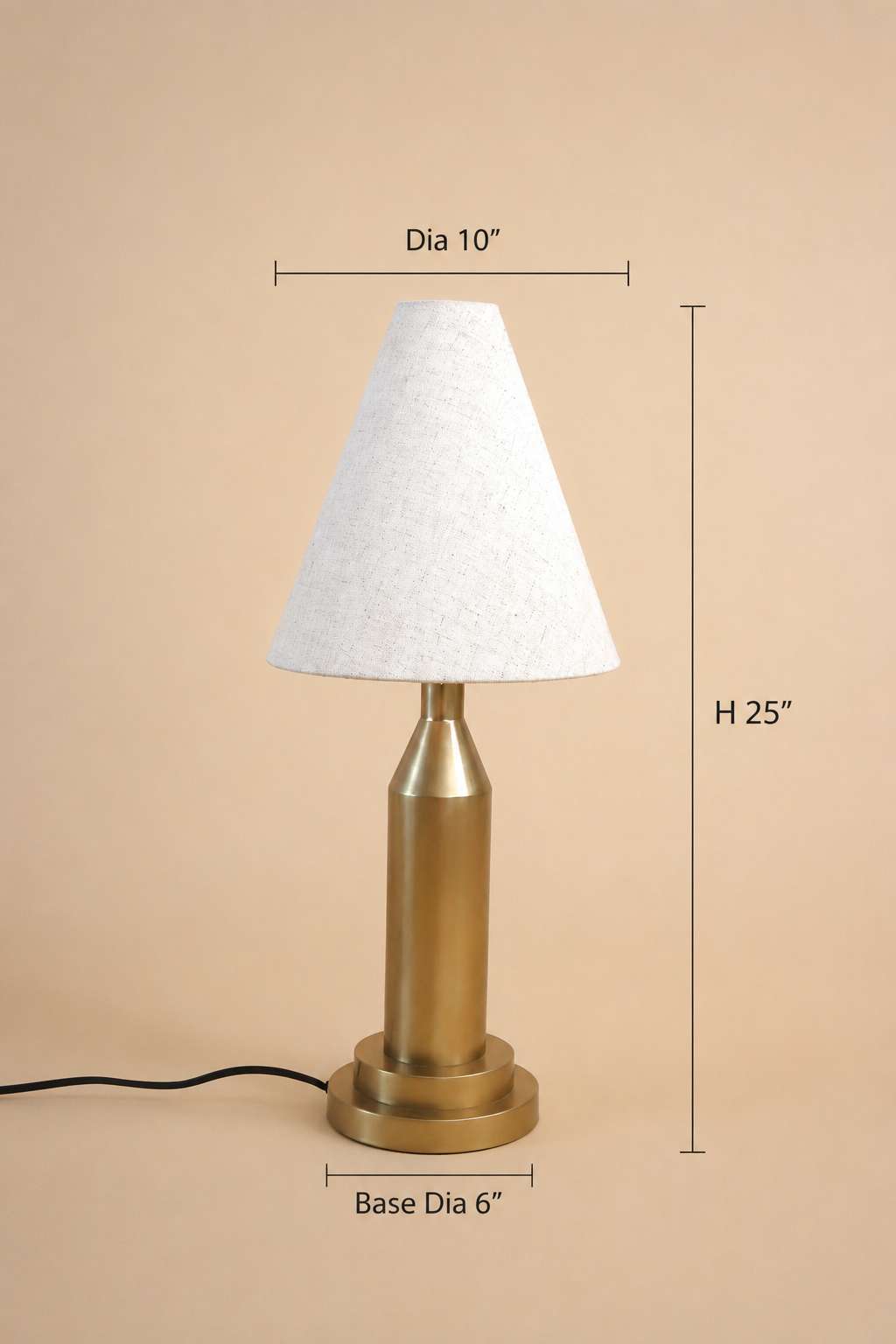 Marquee Table Lamp - Dia 10” x H 25” / Brass plated Mild Steel, Fabric Shade - Lighting