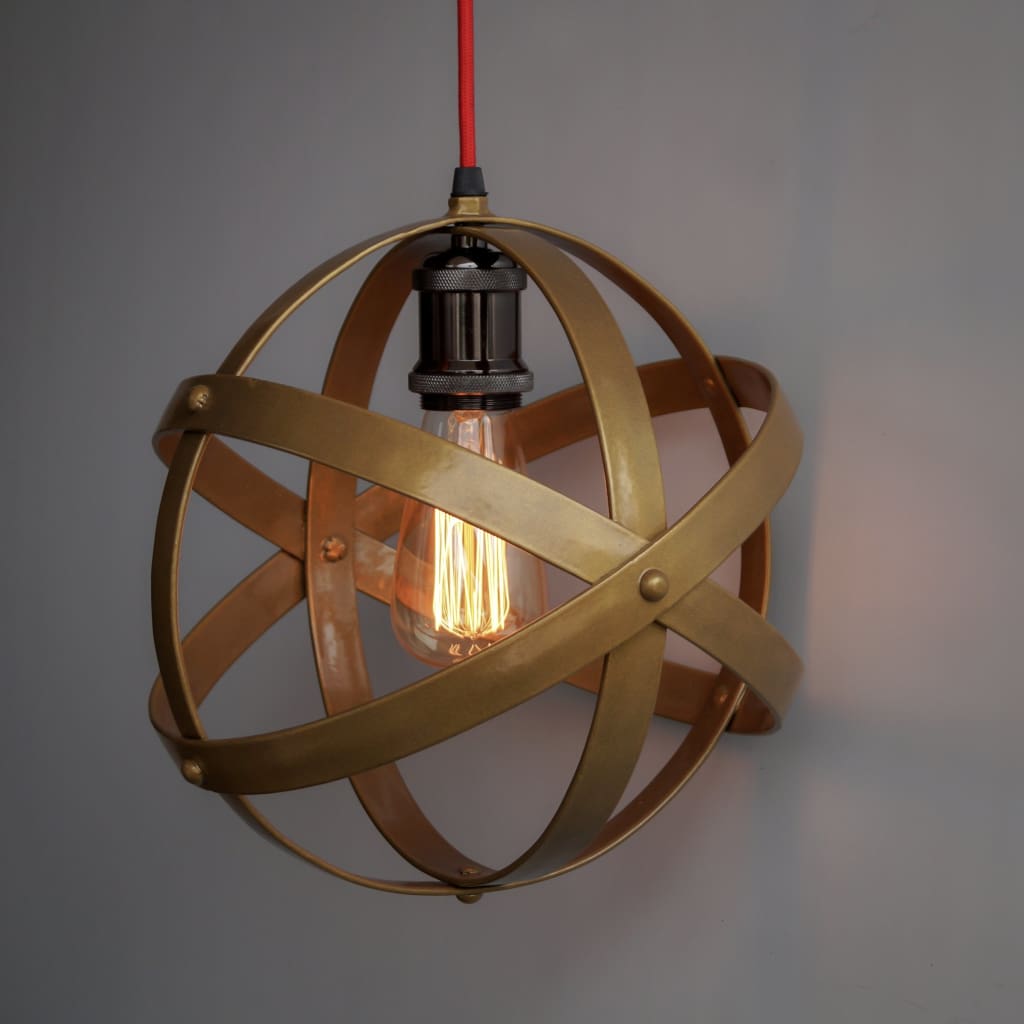 Matte Gold Lampshade Armillary Design 11" Pendant Light