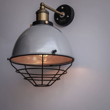 Metallic Silver Finish Industrial Retro Dome Wall Sconce