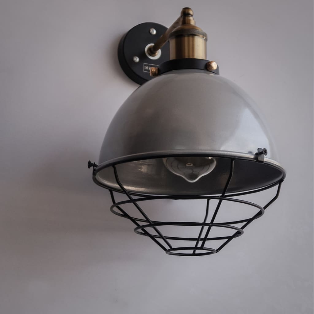 Metallic Silver Finish Industrial Retro Dome Wall Sconce