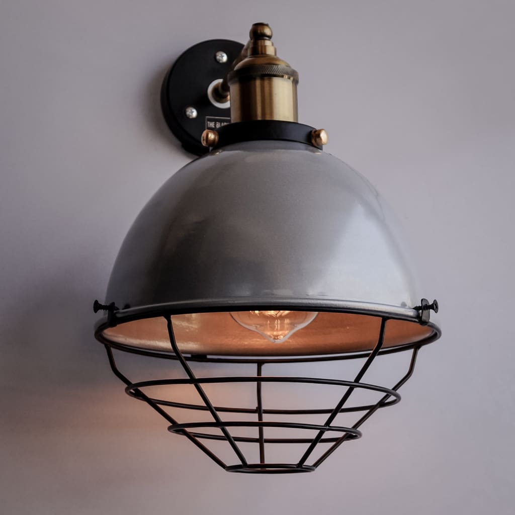 Metallic Silver Finish Industrial Retro Dome Wall Sconce