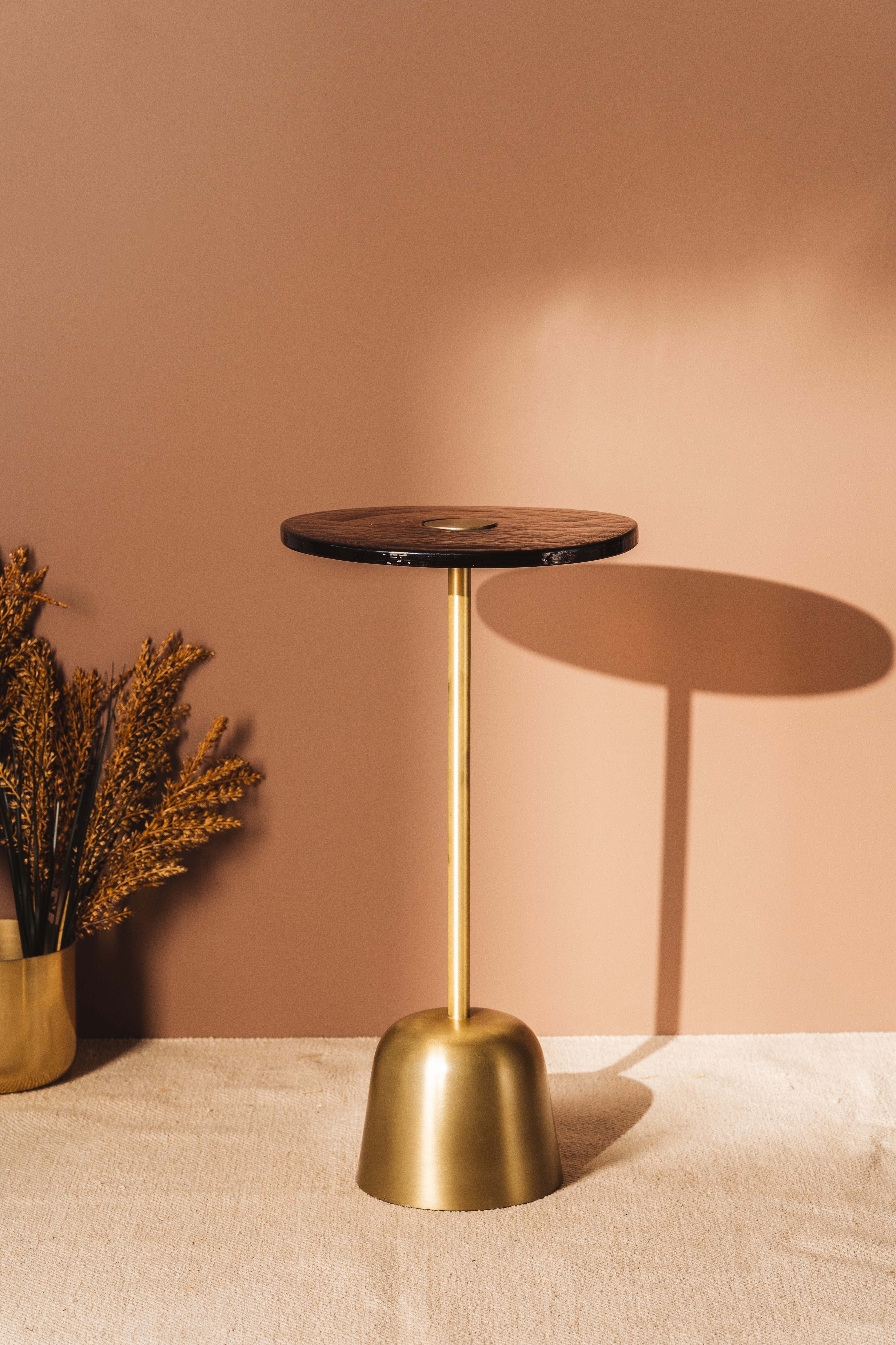 Metallica Glass Table - Gold And Glass / 30 x W:30 x H:56 In Cms / Metal & Glass - Indoor Furniture