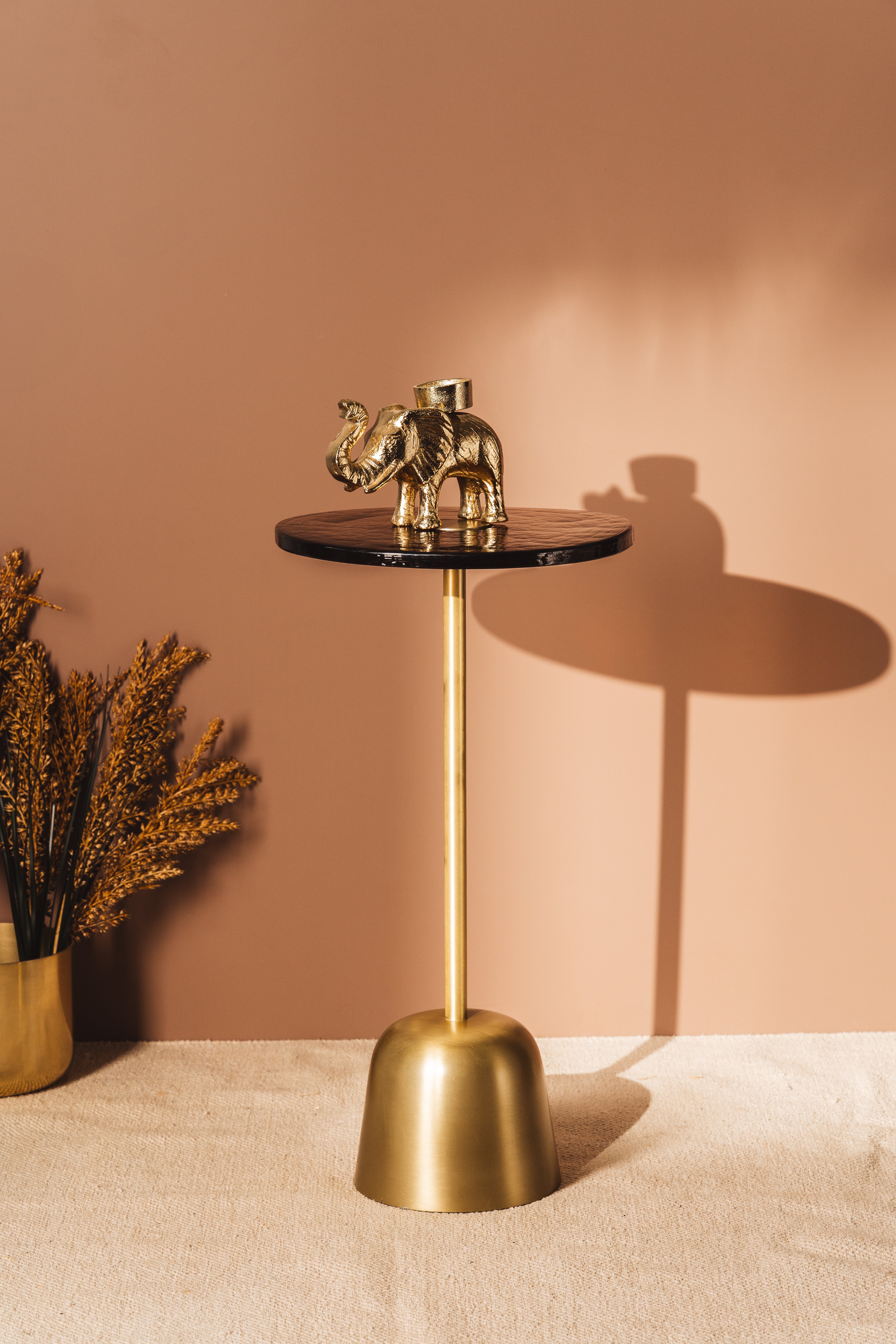 Metallica Glass Table - Gold And Glass / 30 x W:30 x H:56 In Cms / Metal & Glass - Indoor Furniture