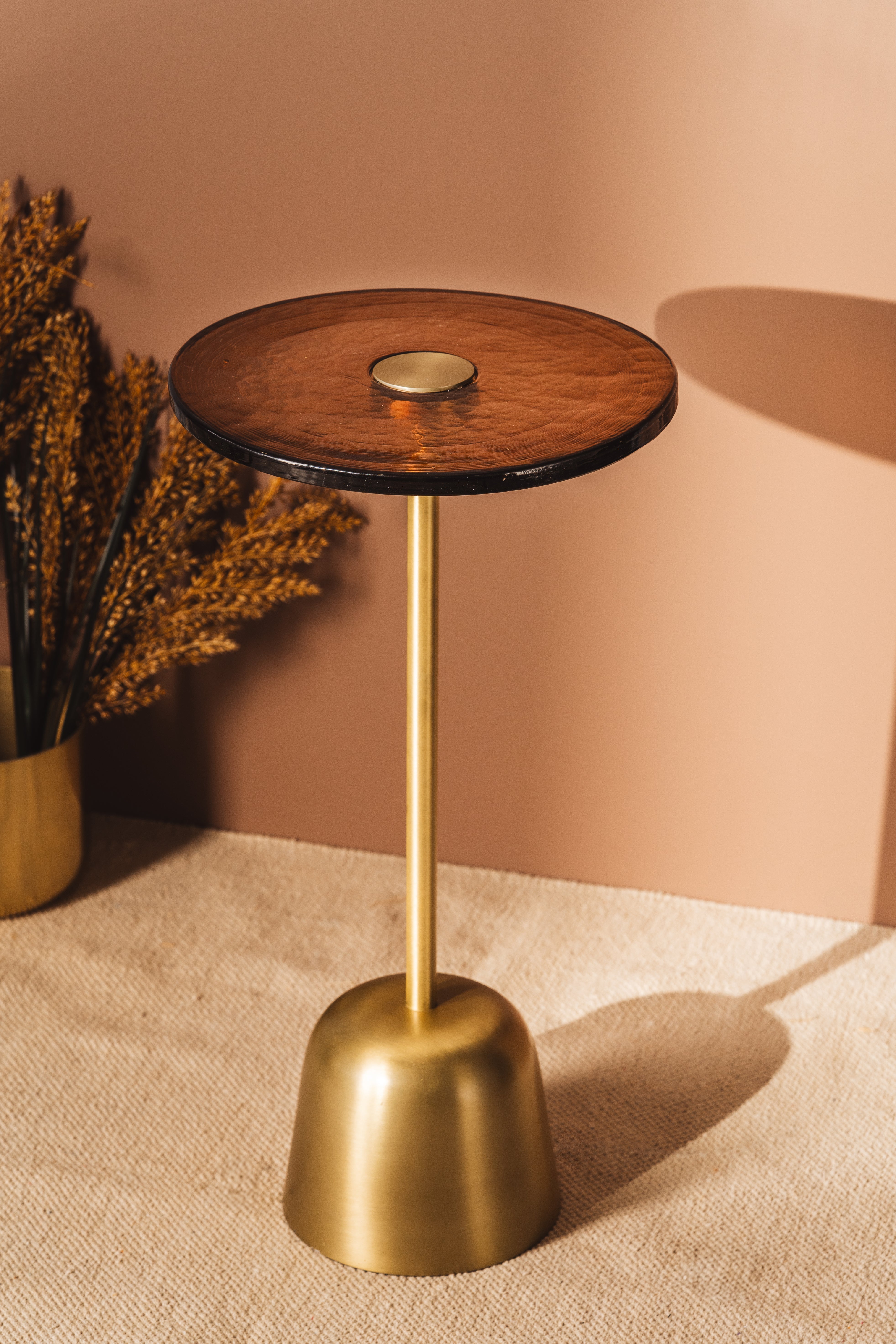 Metallica Glass Table - Gold And Glass / 30 x W:30 x H:56 In Cms / Metal & Glass - Indoor Furniture
