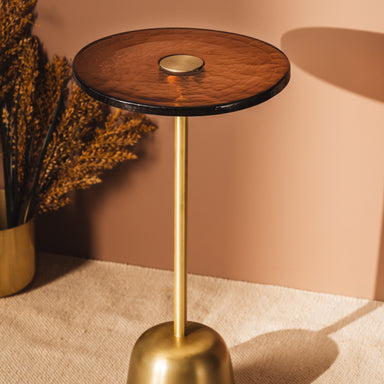 Metallica Glass Table - Gold And Glass / 30 x W:30 x H:56 In Cms / Metal & Glass - Indoor Furniture