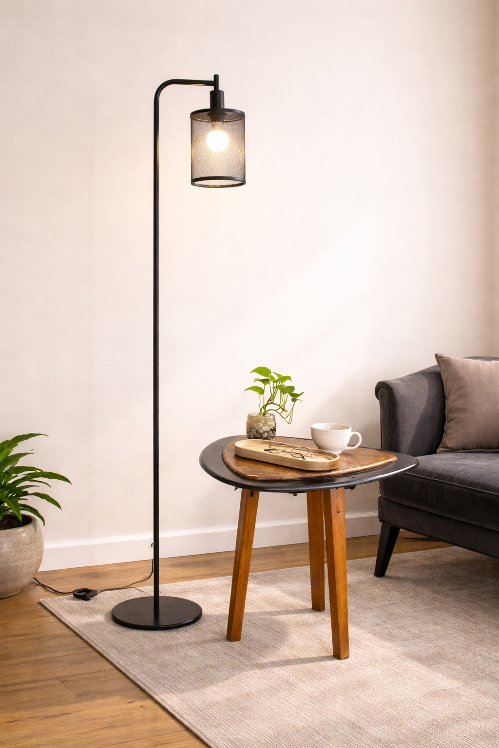 black metal mesh floor lamp