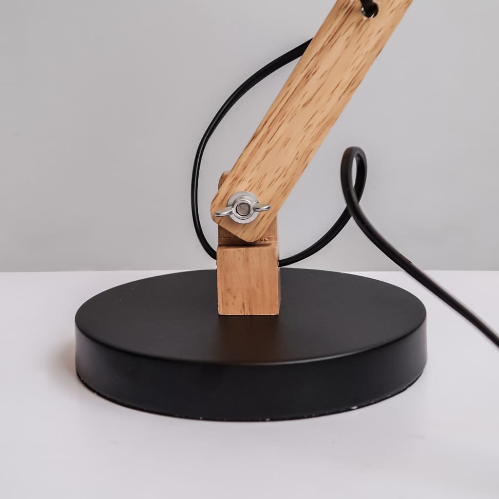Mid-Century Essential Desk Lamp In Black Metal And Wood