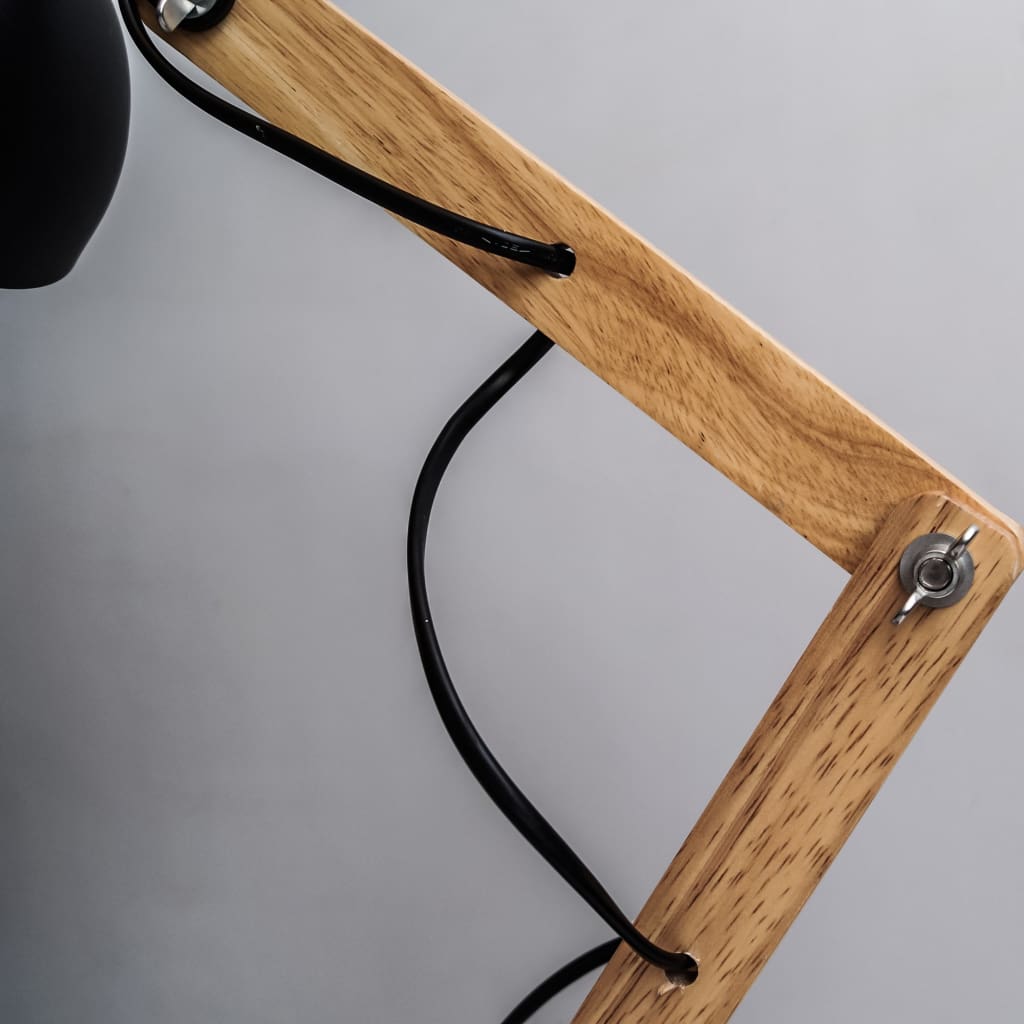 Mid-Century Essential Desk Lamp In Black Metal And Wood