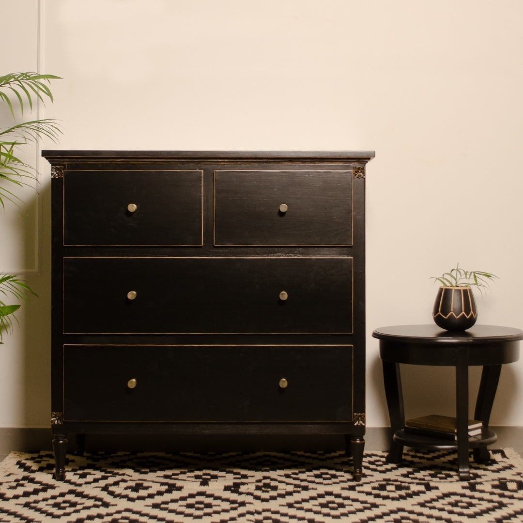 Midway Storage Cabinet - Black / Frame: Teak veneer and plywood; Legs: Teakwood; Storage: Lined with laminate inside;