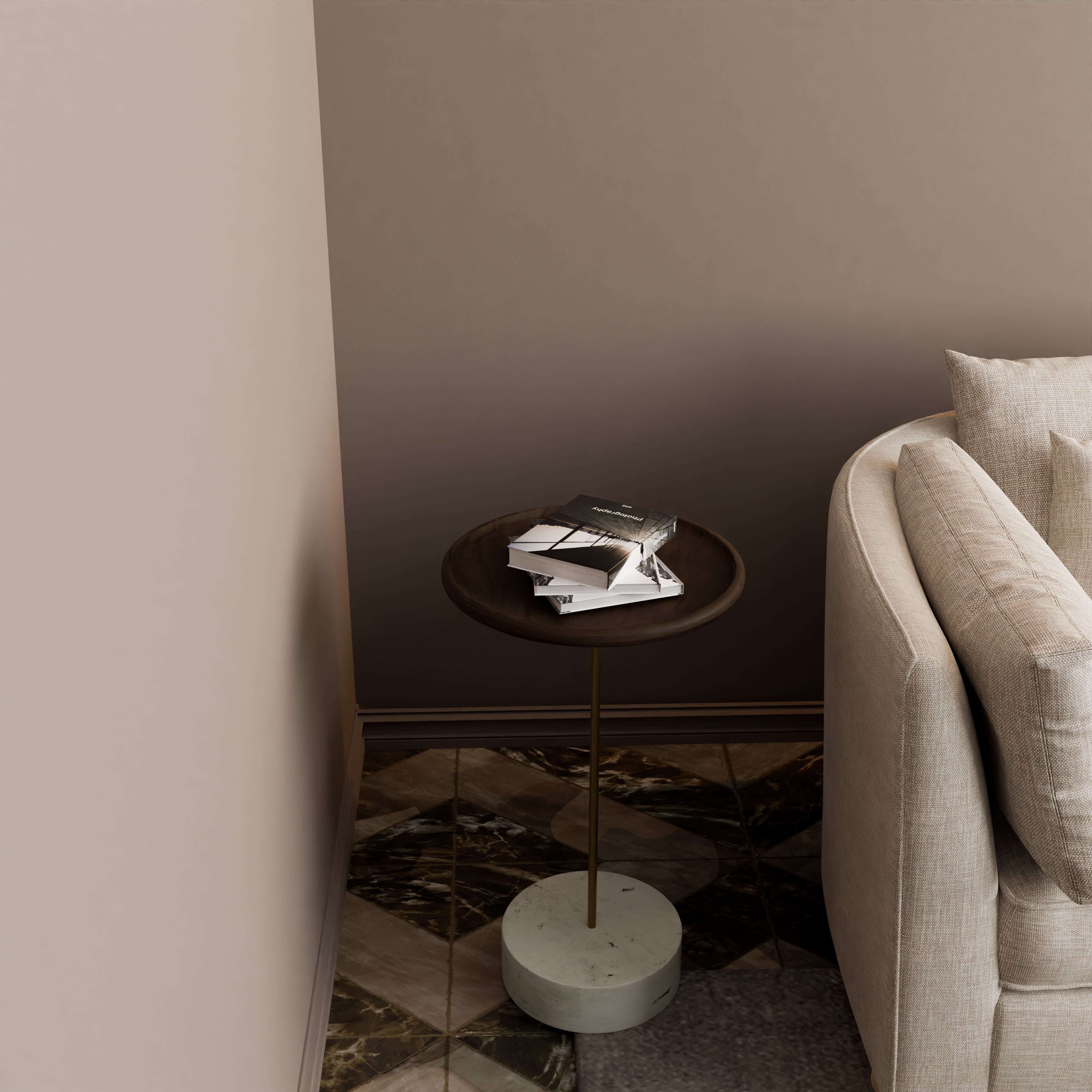 Milo Side Table - L:12’’ x B:12’’ x H:20.5’’ In Inches / Jacobean Sheesham Top; Gold PVD Stainless Steel 304 Matt