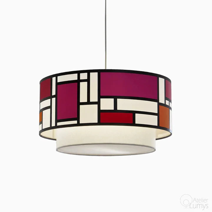 Mondrian Hanging Lamp - Dia:20’’ H: 9’’ / MultiColour / Mild Steel and Poplin - Lighting