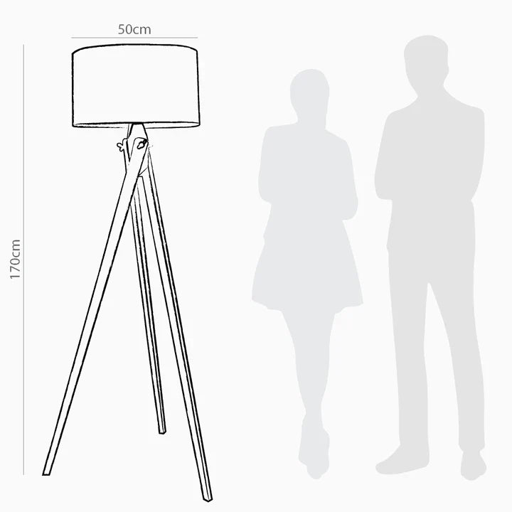 Mondrian Peacock Floor Lamp - Dia: 20’’ H: 67’’ / Wood: Natural and Shade: Blue and Green / Wood and Poplin - Lighting