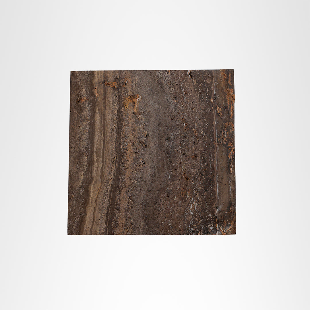 Monolith Side Table - L:12.5 x W:12.5 x H:22 In inches / Mango wood base and Brown tavertine - Indoor Furniture
