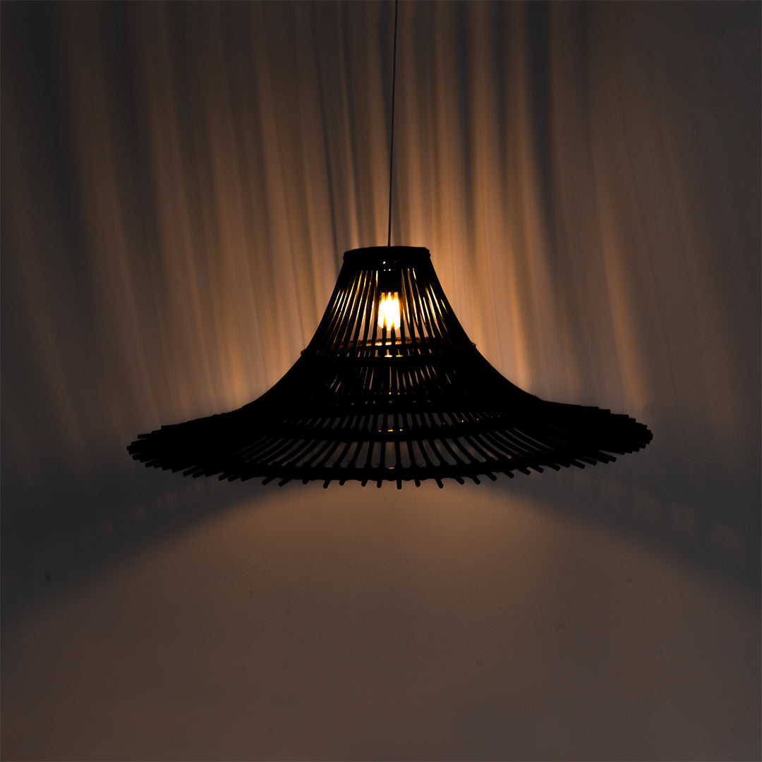 Moon Flower Pendant Lamp - Black / Cane / W: 43’’ H: 15’’