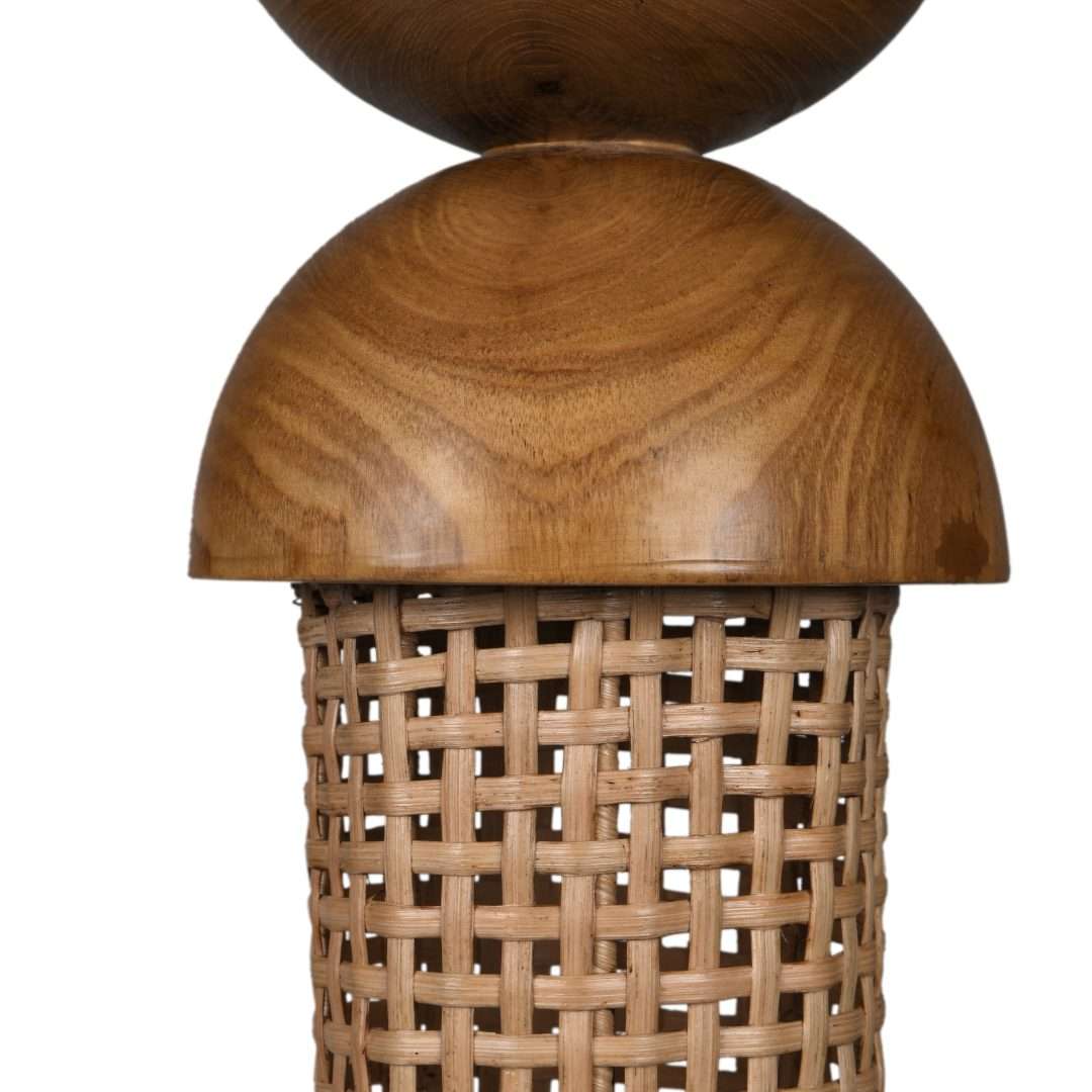 Mopong Teak Cane Pendant Lamp - Natural / Teakwood, iron and cane / D: 6’’ H (Globe): 24’’ - Lighting