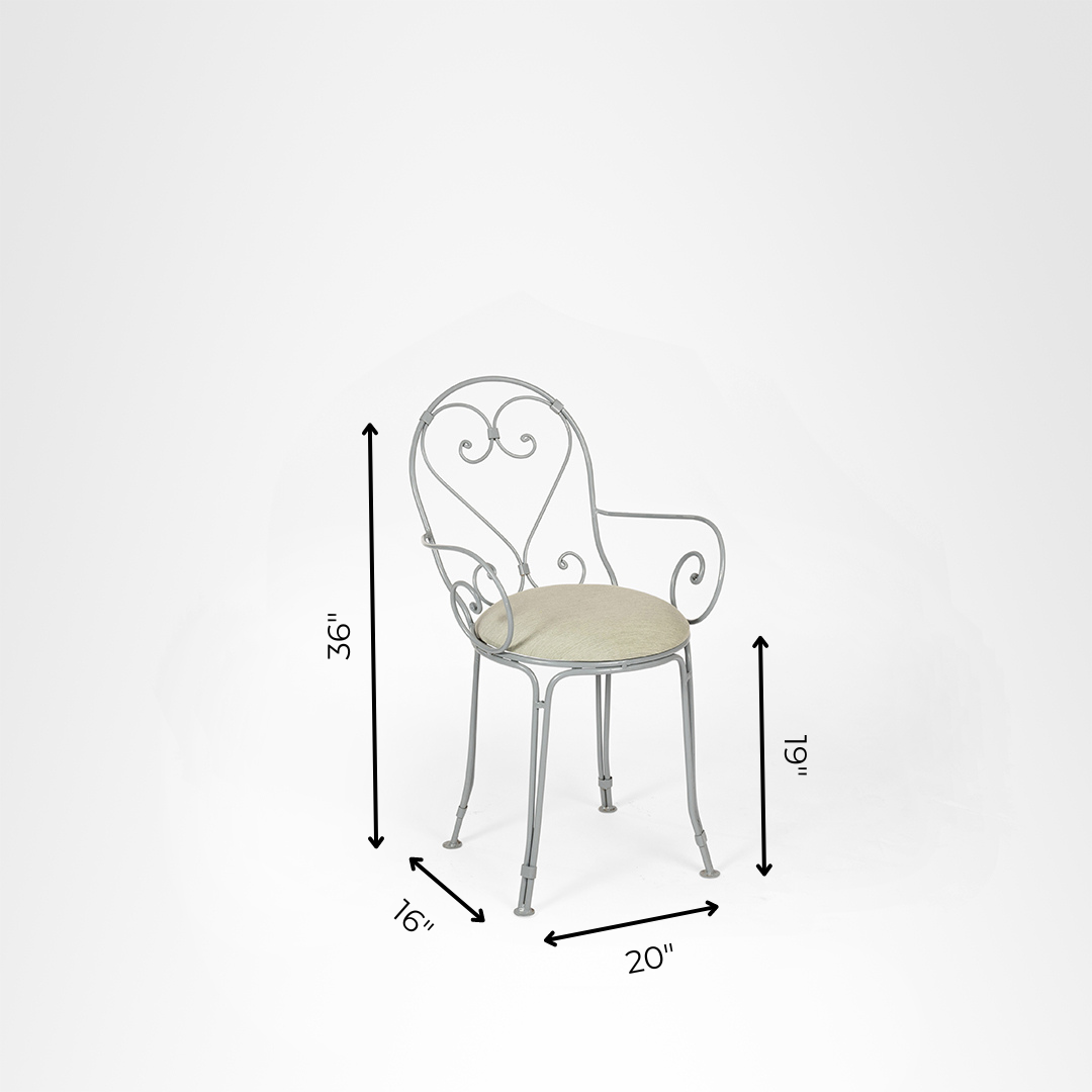 Moroccan Chair With Arms - W: 20’’ D: 16’’ SH: 19’’ TH: 36’’ / Grey and Beige / Wrought Iron - Outdoor Furniture