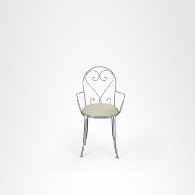 Moroccan Chair With Arms - W: 20’’ D: 16’’ SH: 19’’ TH: 36’’ / Grey and Beige / Wrought Iron - Outdoor Furniture