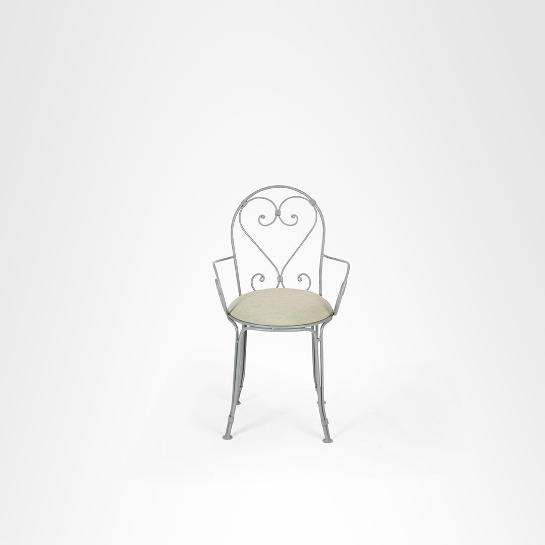 Moroccan Chair With Arms - W: 20’’ D: 16’’ SH: 19’’ TH: 36’’ / Grey and Beige / Wrought Iron - Outdoor Furniture