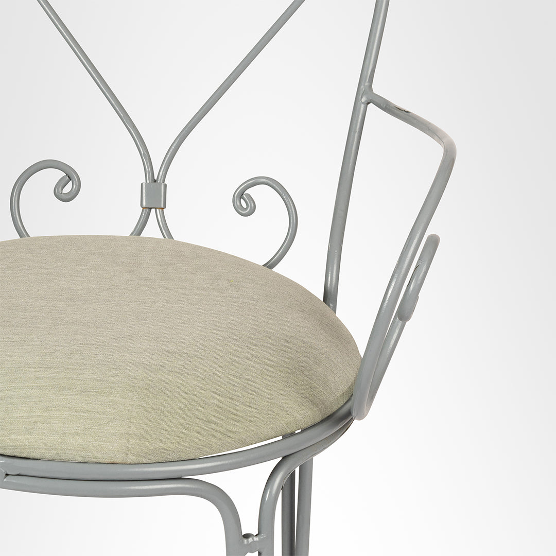Moroccan Chair With Arms - W: 20’’ D: 16’’ SH: 19’’ TH: 36’’ / Grey and Beige / Wrought Iron - Outdoor Furniture