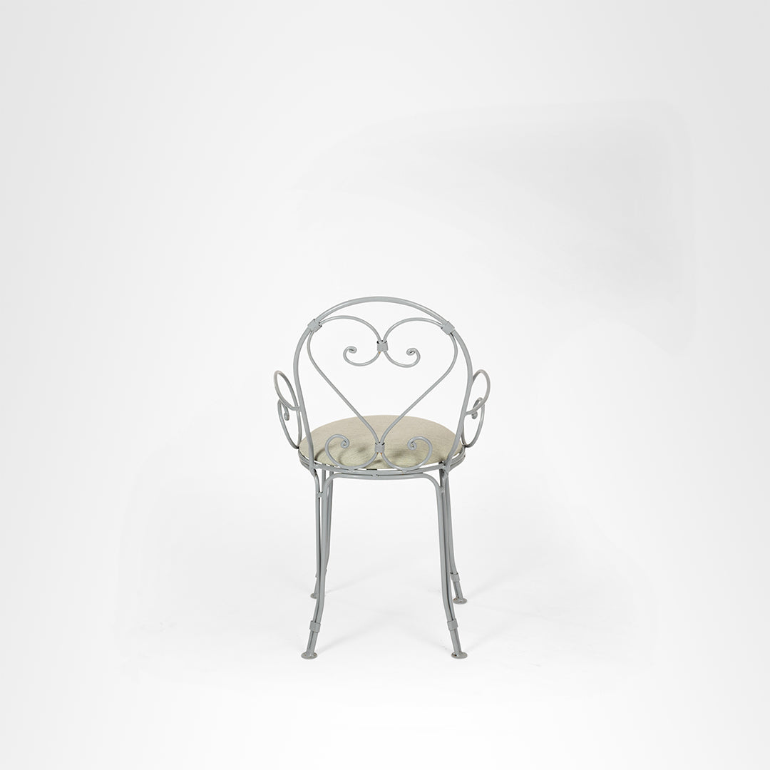 Moroccan Chair With Arms - W: 20’’ D: 16’’ SH: 19’’ TH: 36’’ / Grey and Beige / Wrought Iron - Outdoor Furniture
