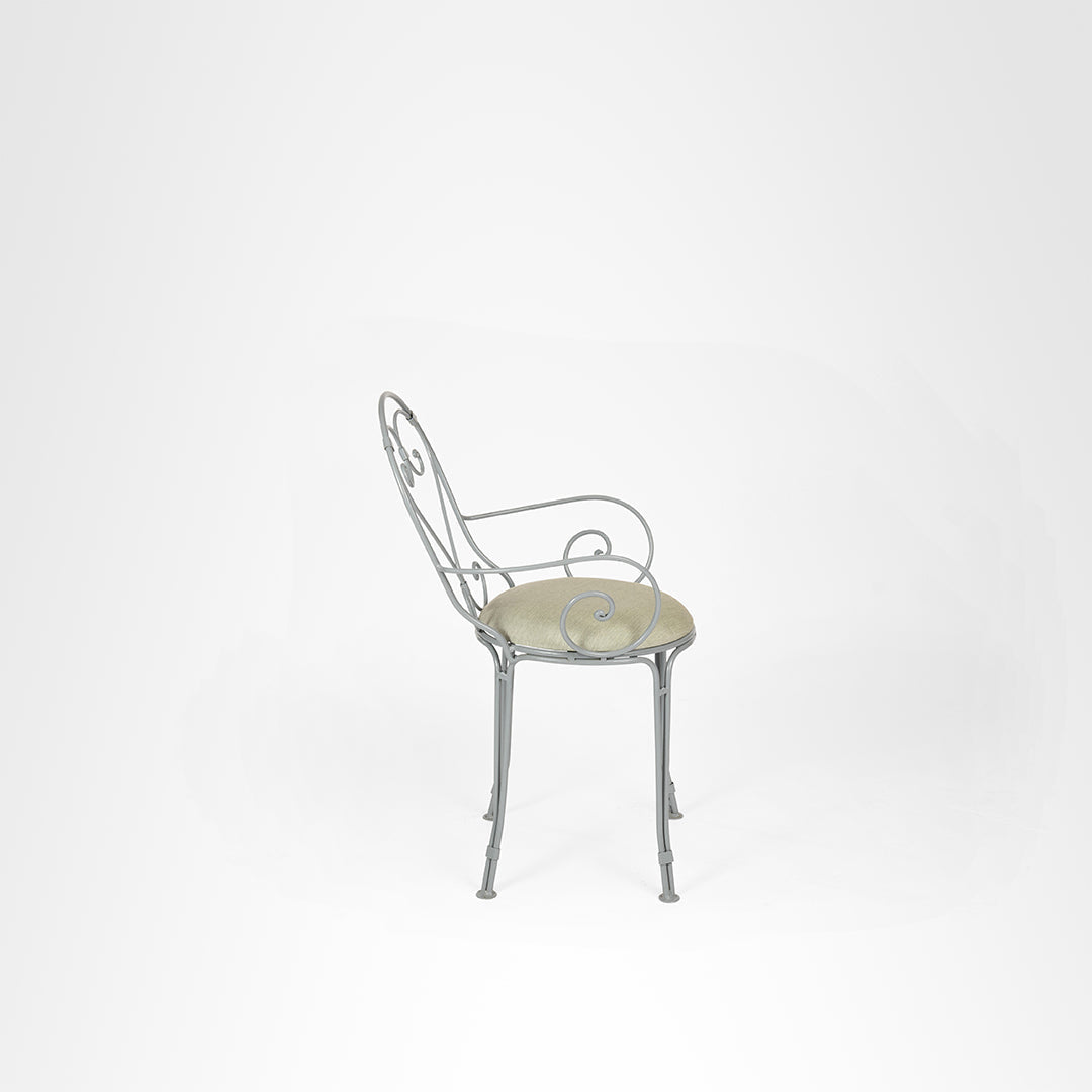 Moroccan Chair With Arms - W: 20’’ D: 16’’ SH: 19’’ TH: 36’’ / Grey and Beige / Wrought Iron - Outdoor Furniture