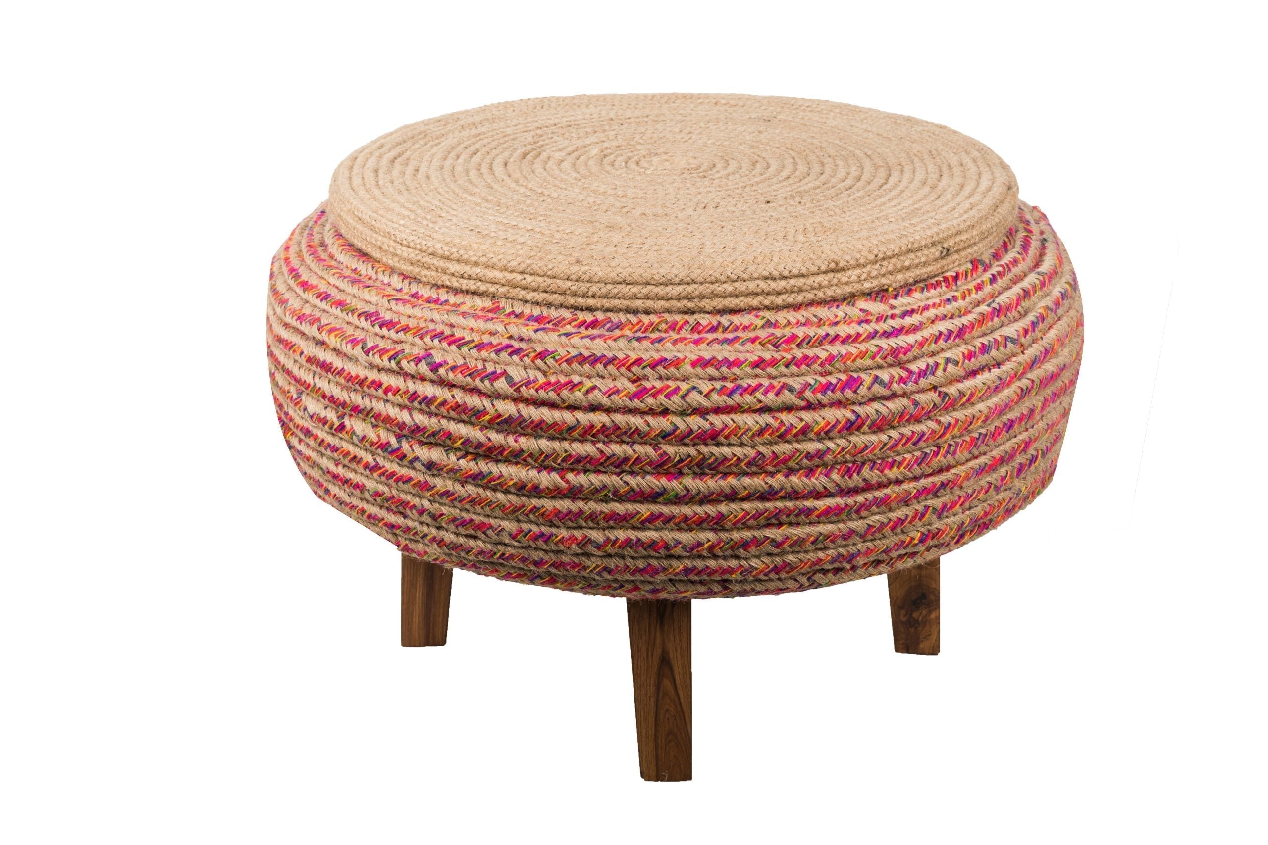 Mucho Ottoman - Multi / Old tyre, teak wood, rope, and fabric / Dia: 23’’ H: 17.5’’ - Furniture