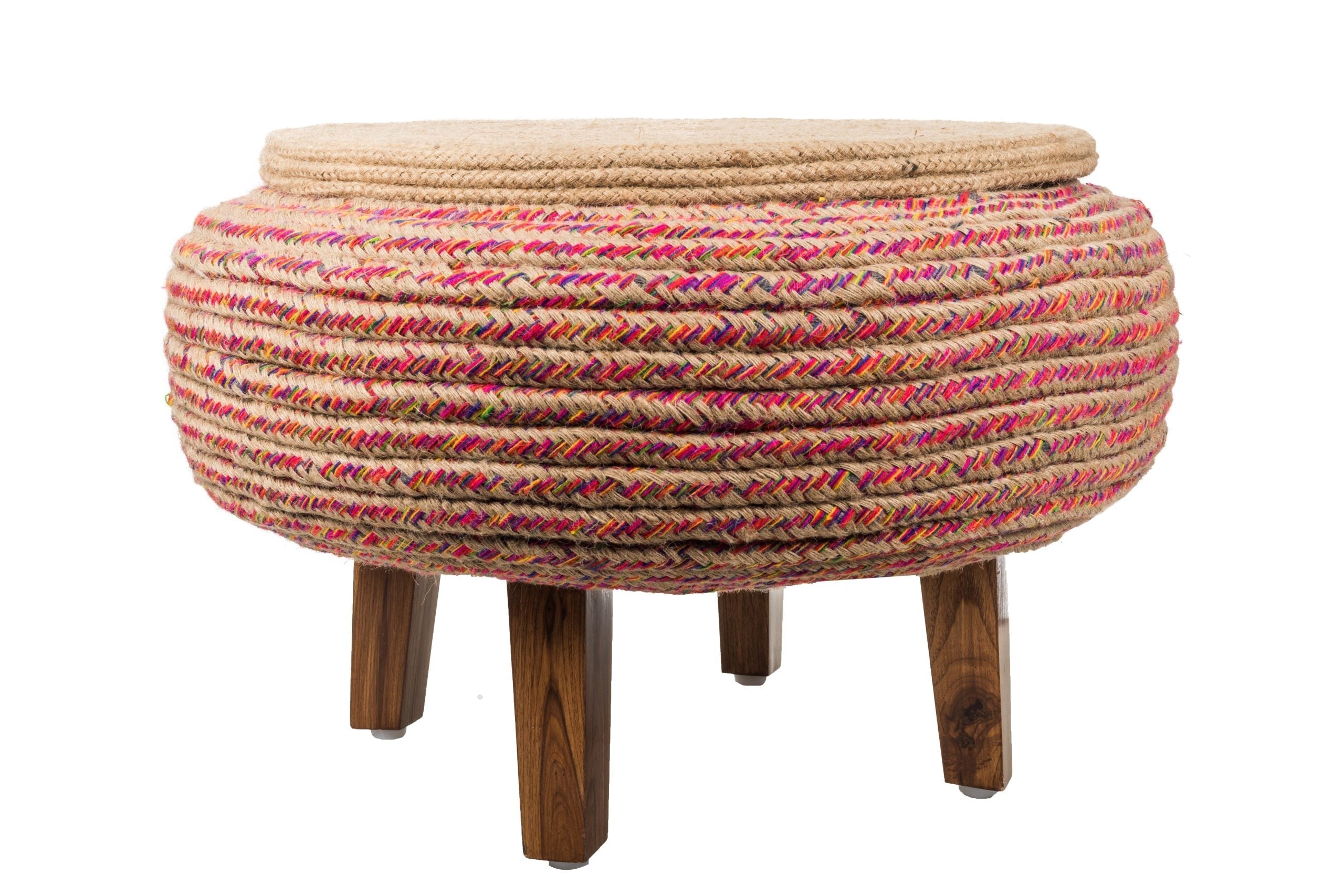 Mucho Ottoman - Multi / Old tyre, teak wood, rope, and fabric / Dia: 23’’ H: 17.5’’ - Furniture