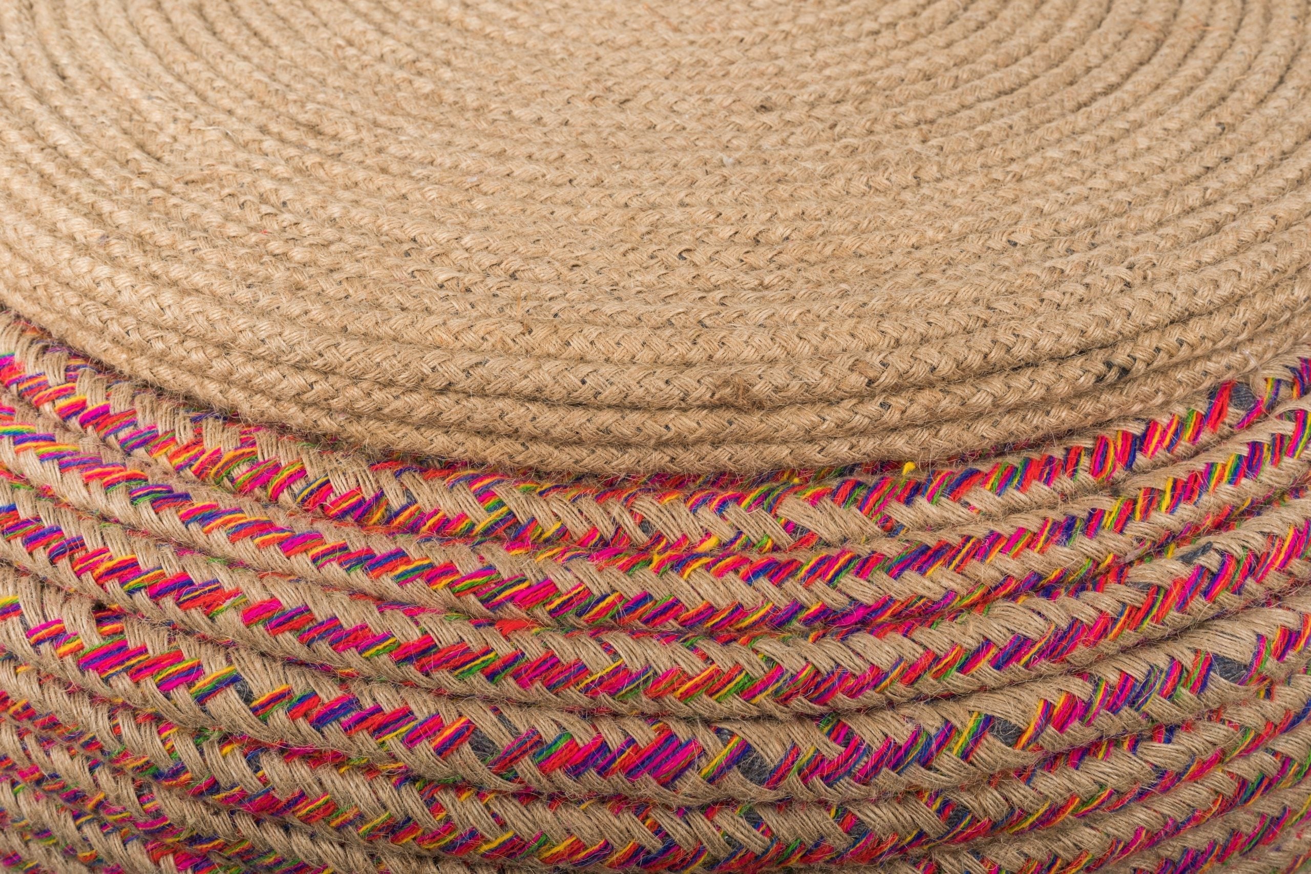 Mucho Ottoman - Multi / Old tyre, teak wood, rope, and fabric / Dia: 23’’ H: 17.5’’ - Furniture