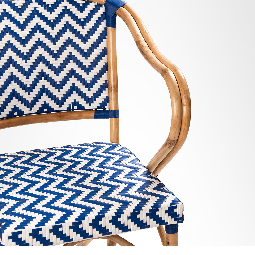 N Popsicle Cane Chair With Armrest - W: 24.5’’ D: 9’’ H: 36.5’’ SH: 18’’ / Dark Blue and White / Cane Frame and PVC