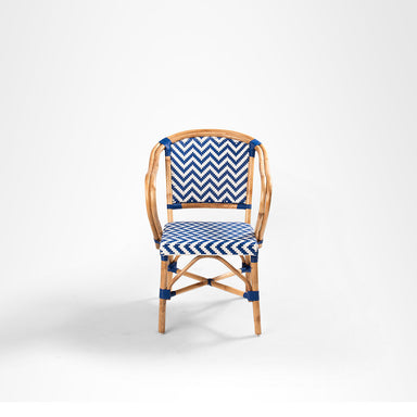 N Popsicle Cane Chair With Armrest - W: 24.5’’ D: 9’’ H: 36.5’’ SH: 18’’ / Dark Blue and White / Cane Frame and PVC