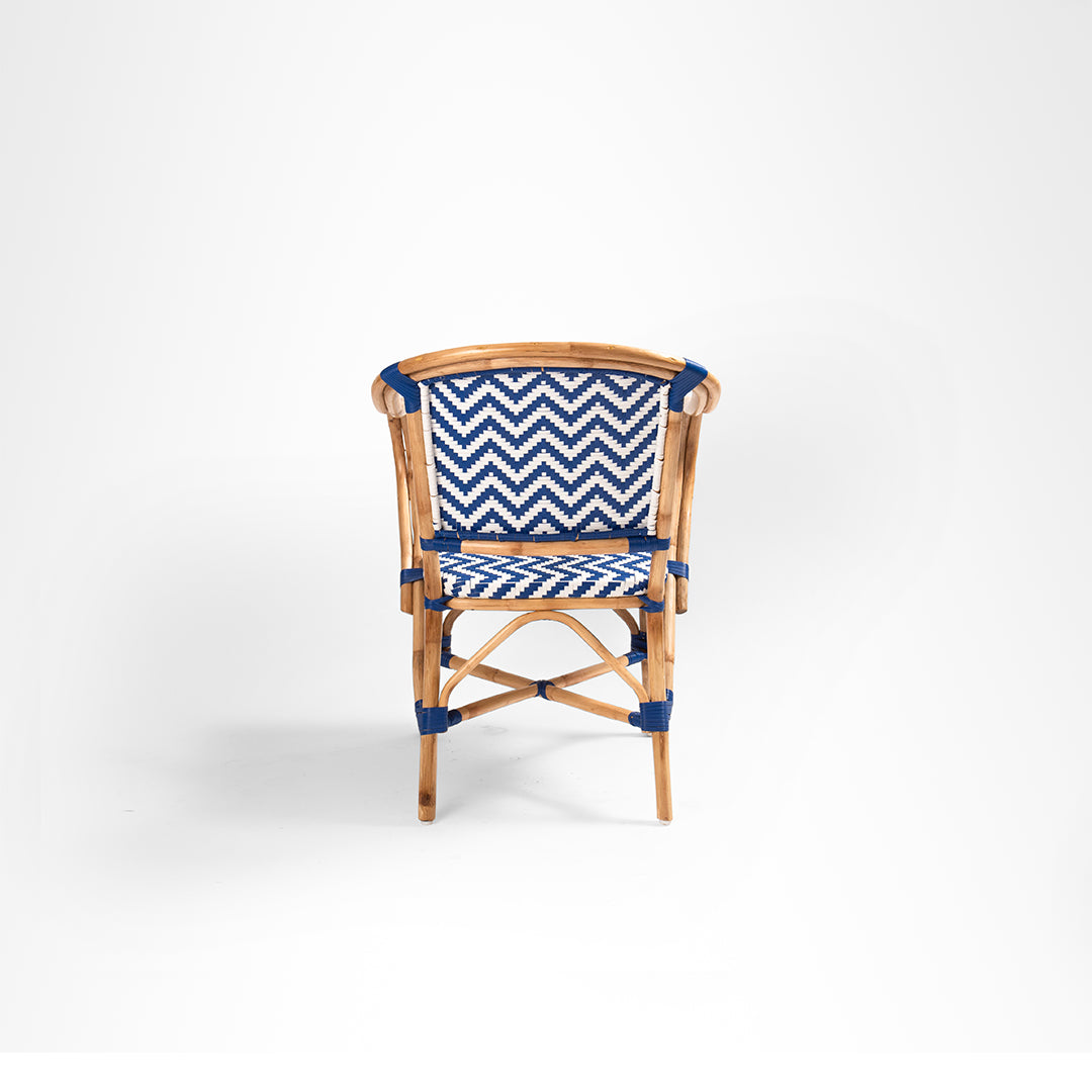 N Popsicle Cane Chair With Armrest - W: 24.5’’ D: 9’’ H: 36.5’’ SH: 18’’ / Dark Blue and White / Cane Frame and PVC