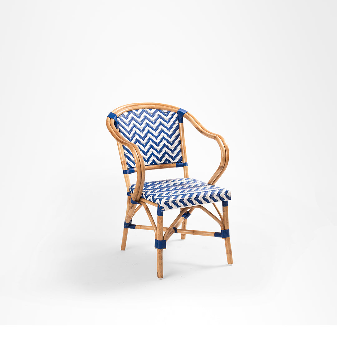 N Popsicle Cane Chair With Armrest - W: 24.5’’ D: 9’’ H: 36.5’’ SH: 18’’ / Dark Blue and White / Cane Frame and PVC