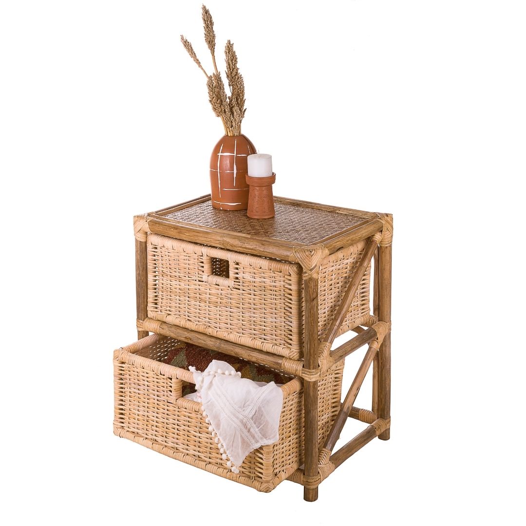 Natural Bamboo Basket Side Table - Natural / Bamboo, cane / L: 22’’ W: 14.5’’ H: 22’’ - Furniture