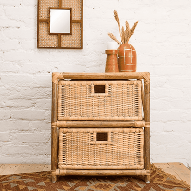 Natural Bamboo Basket Side Table - Natural / Bamboo, cane / L: 22’’ W: 14.5’’ H: 22’’ - Furniture