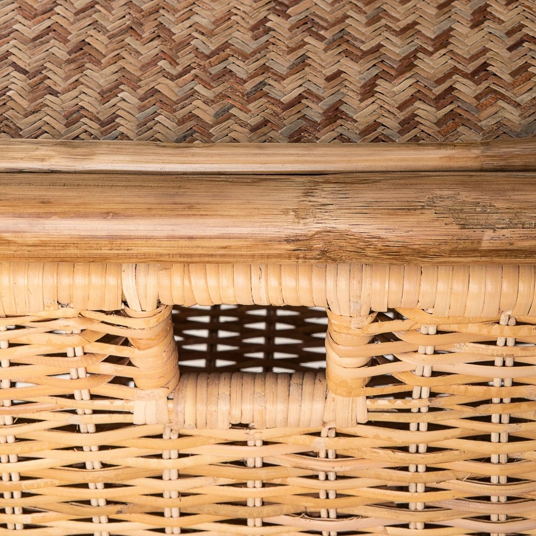Natural Bamboo Basket Side Table - Natural / Bamboo, cane / L: 22’’ W: 14.5’’ H: 22’’ - Furniture