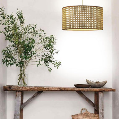 Natural Cane Diamond Doublette Hanging Lamp