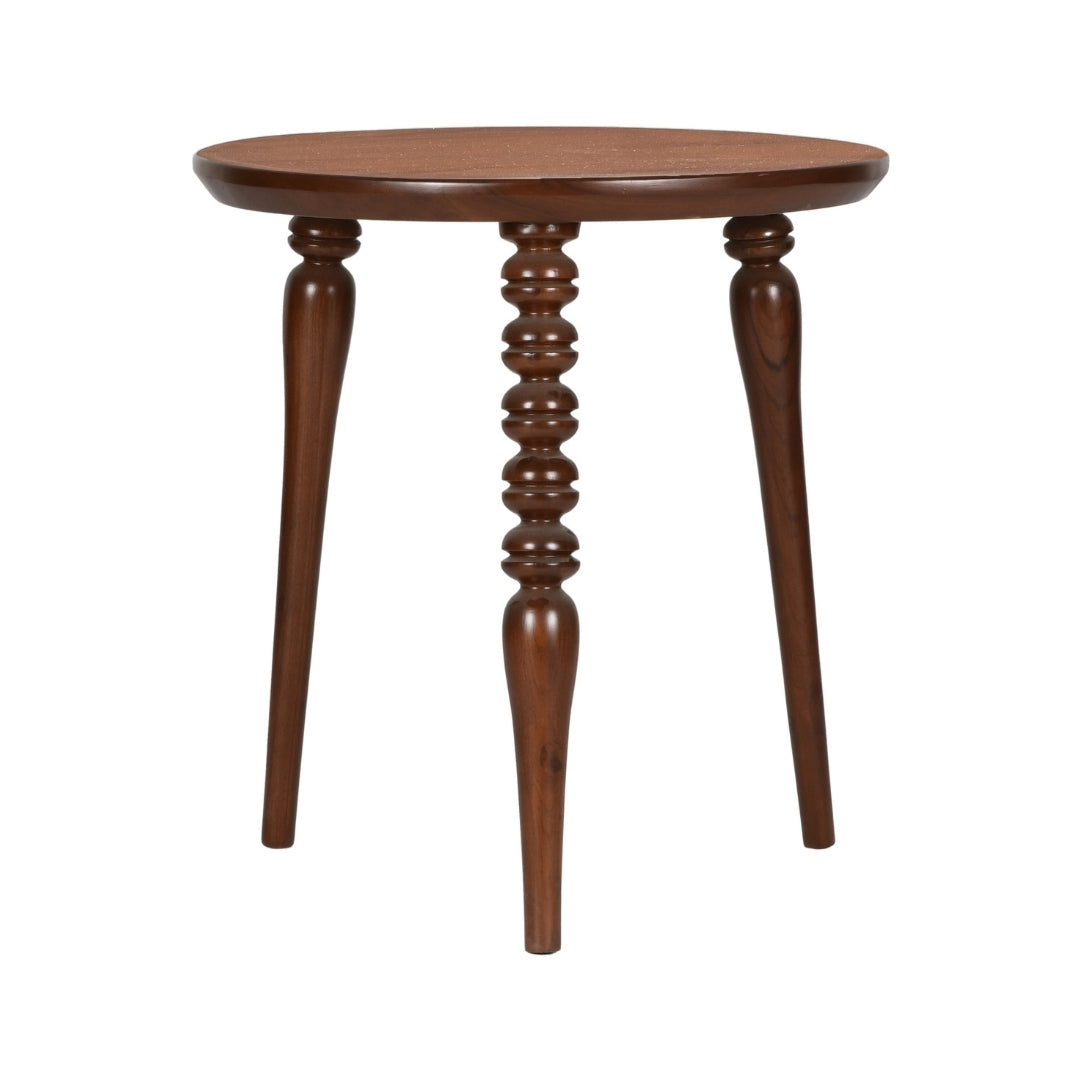 Nava Tripod Teak wood End Table - Teak / Teakwood / H: 22’’ Dia: 21’’ - Furniture