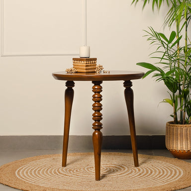 Nava Tripod Teak wood End Table - Teak / Teakwood / H: 22’’ Dia: 21’’ - Furniture