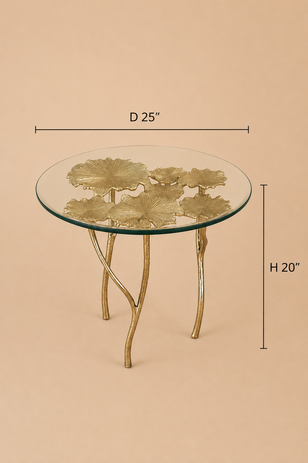 Nelumbo Table - Dia 25’’ x H 20’’ / Brass plated Aluminium, Glass - Furniture