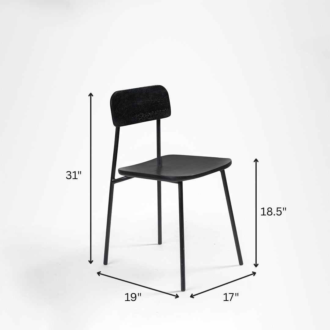 Nero Chair Set of 2 - Matte Black / Mild Steel and Mango Wood / W: 17’’ D: 19’’ SH: 18.5’’ TH: 31’’ - Outdoor Furniture