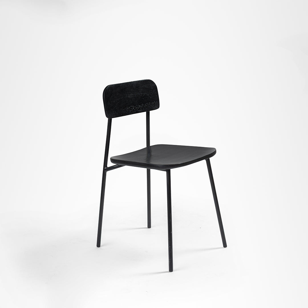 Nero Chair Set of 2 - Matte Black / Mild Steel and Mango Wood / W: 17’’ D: 19’’ SH: 18.5’’ TH: 31’’ - Outdoor Furniture