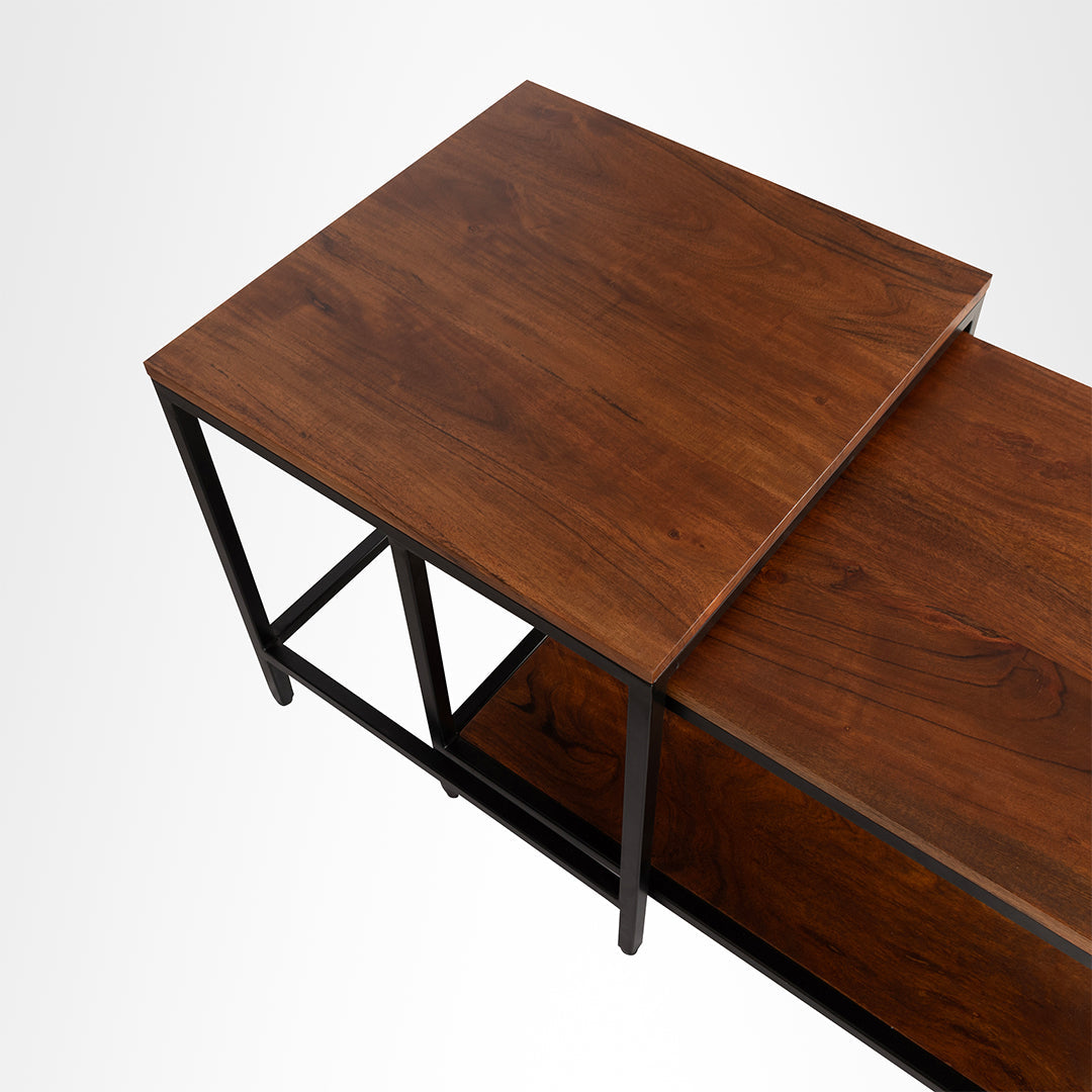 Nested Coffee Table - Walnut and Black / Big:35.5 L x 18 W cm x 18 H cm Small:20 L x 20 W cm x 19 H cm - Indoor