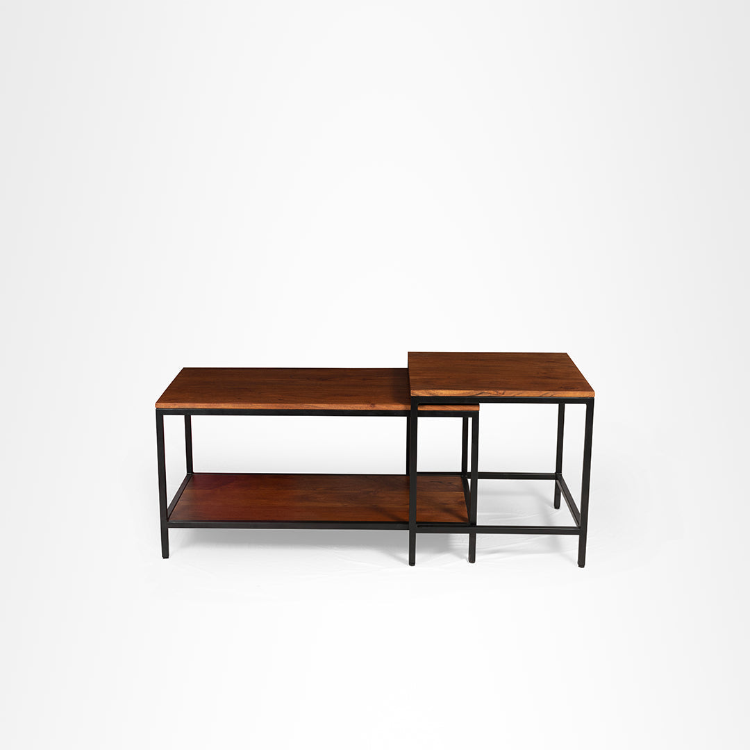 Nested Coffee Table - Walnut and Black / Big:35.5 L x 18 W cm x 18 H cm Small:20 L x 20 W cm x 19 H cm - Indoor