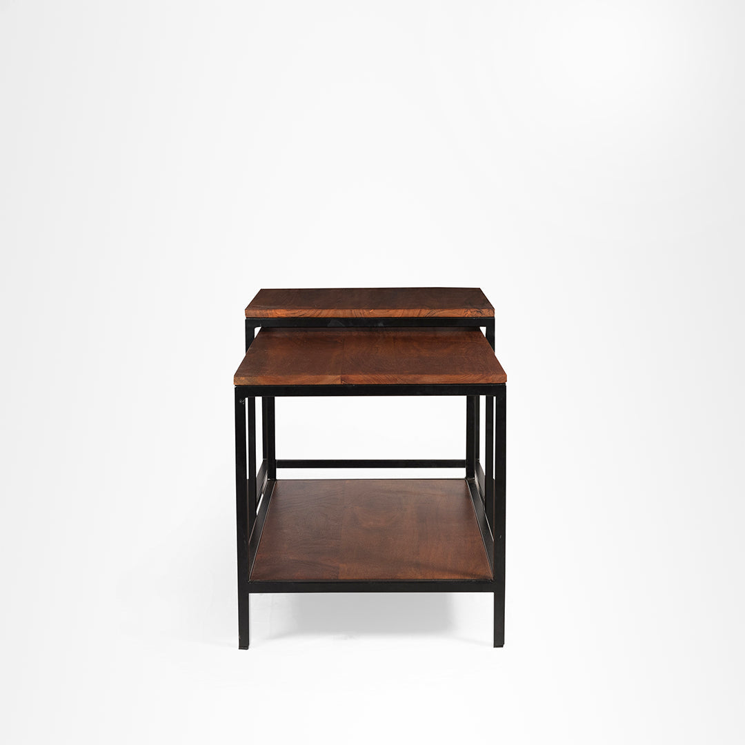 Nested Coffee Table - Walnut and Black / Big:35.5 L x 18 W cm x 18 H cm Small:20 L x 20 W cm x 19 H cm - Indoor