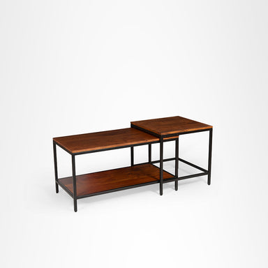 Nested Coffee Table - Walnut and Black / Big:35.5 L x 18 W cm x 18 H cm Small:20 L x 20 W cm x 19 H cm - Indoor