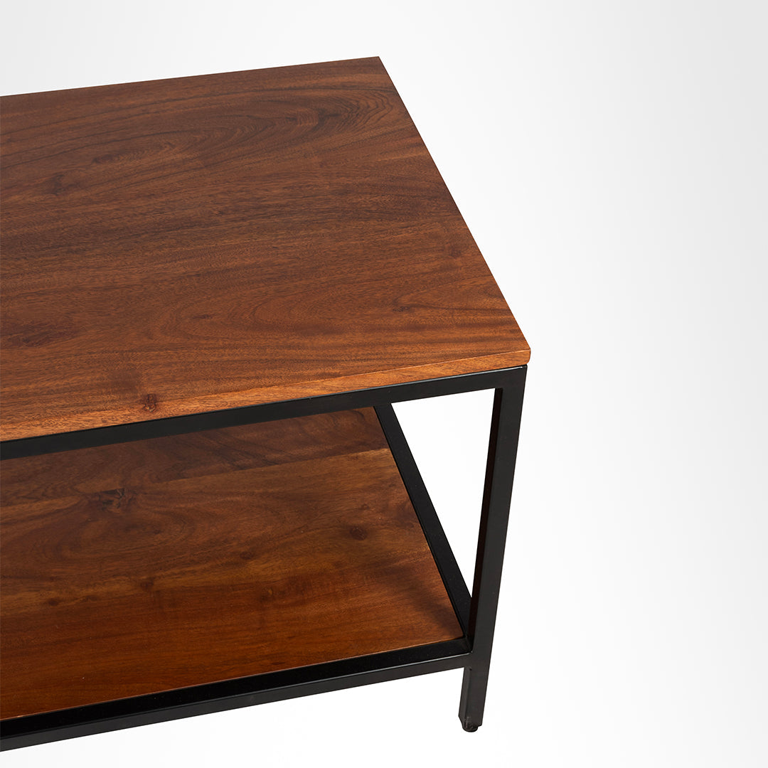 Nested Coffee Table - Walnut and Black / Big:35.5 L x 18 W cm x 18 H cm Small:20 L x 20 W cm x 19 H cm - Indoor