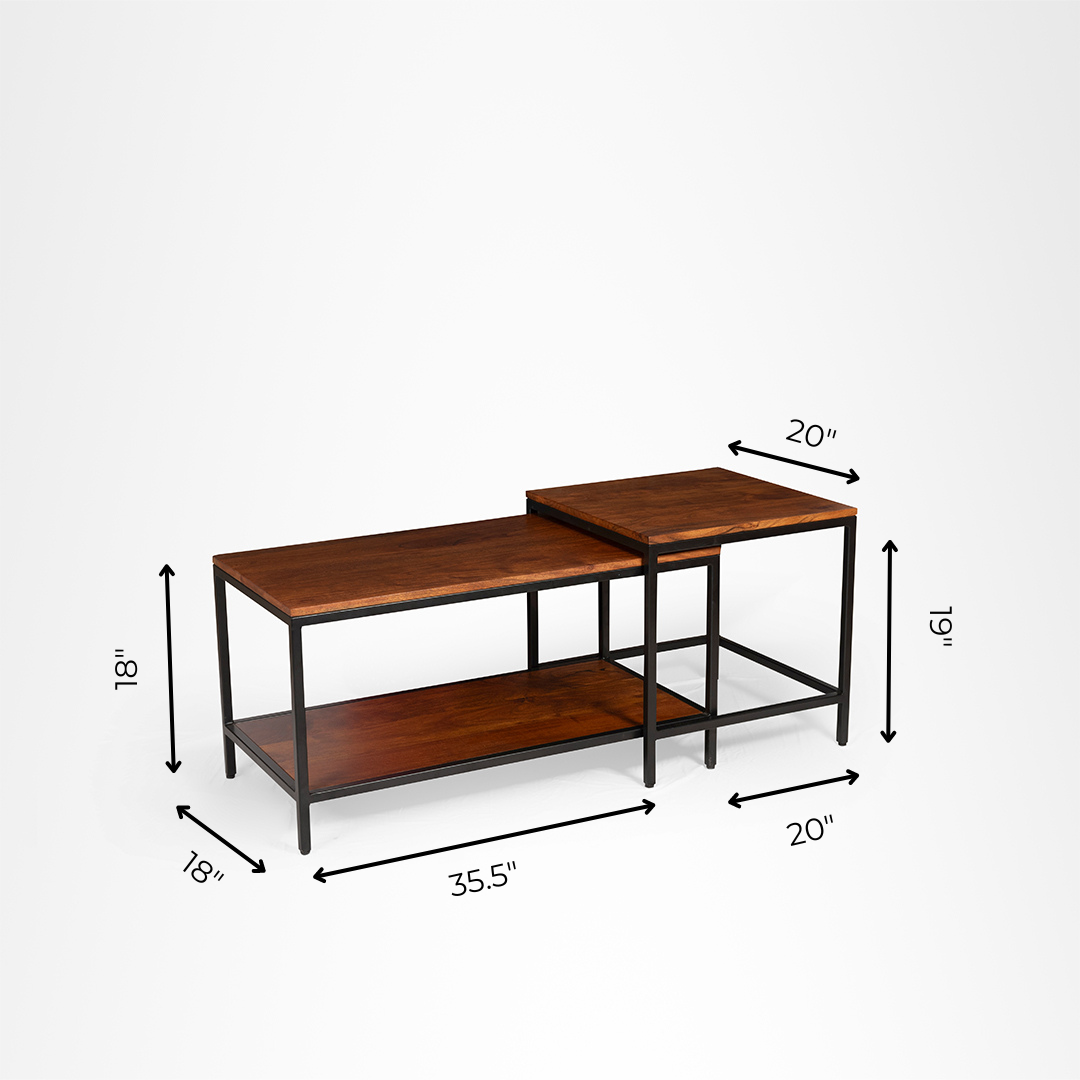 Nested Coffee Table - Walnut and Black / Big:35.5 L x 18 W cm x 18 H cm Small:20 L x 20 W cm x 19 H cm - Indoor