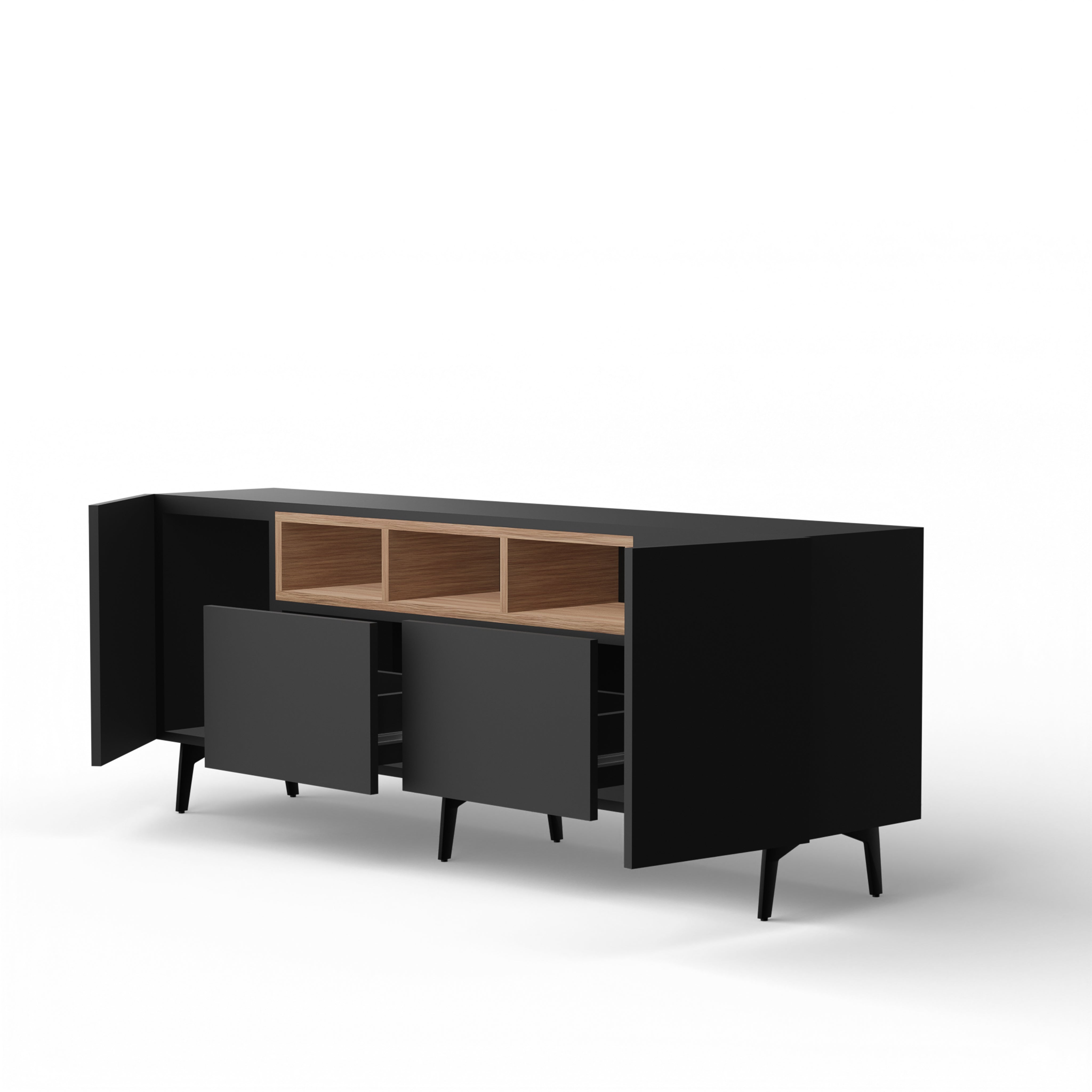 Niko Console - L:72’’ x B:14’’ x H:27’’ In Inches / Black Matt Pre-Laminated Plywood Carcass; Oak Laminate